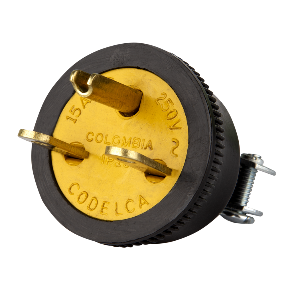 12 CLAVIJA EN CAUCHO CON TERMINAL DE POLO A TIERRA PARA 15 A / 250 V